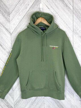 Polo Sport Ralph Lauren Hoodie Mens Medium Green Pullover Hooded Sweatshirt